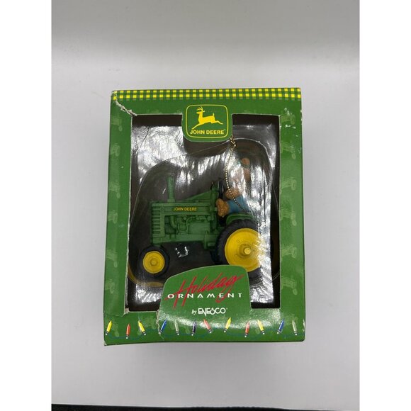 John Deere Holiday Ornament By Enesco Green Tractor With Bear Figurine In Origin - Picture 1 of 3